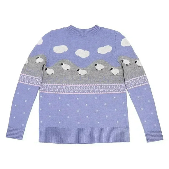 Vintage Counting Sheep Purple Knitted Sweater Small Long Sleeve Crew Neck Top - Picture 4 of 5